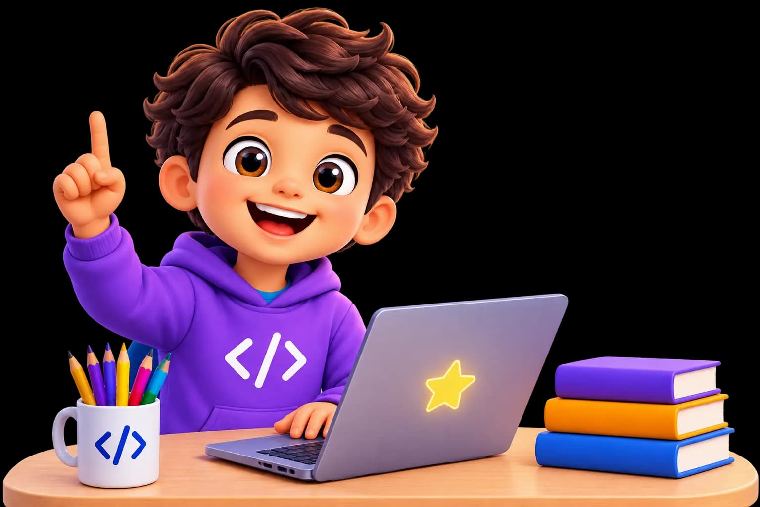 A young learner coding on a laptop